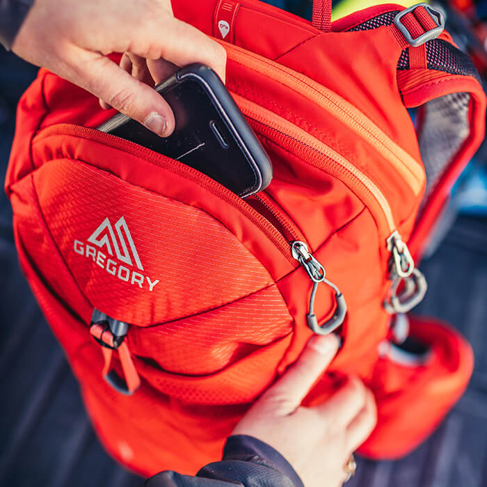 Front zippered pocket with soft-touch, padded liner to protect sunglasses and electronics