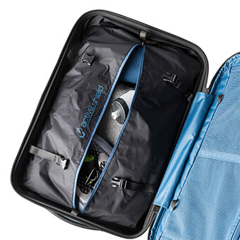 ActiveShield compartment expands from zero to fifty percent of the overall bag capacity to provide vapor, dirt and odor resistant protection and separation of active and casual wear