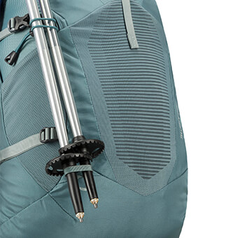 Stowable trekking pole attachment system with quick-hook clip