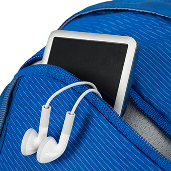 Front zippered pocket with soft-touch, padded liner to protect sunglasses and electronics