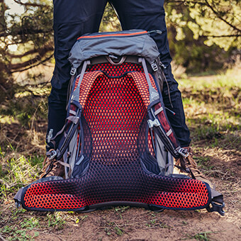 FreeFloat Suspension - Ventilated, suspended mesh backpanel featuring Gregory's FreeFloat dynamic ComfortCradle lower back system for the ultimate in dynamic fit and comfort.