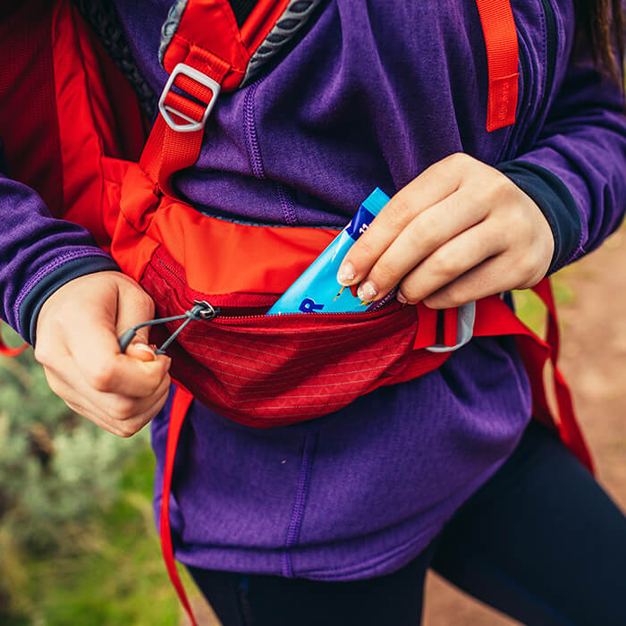 Dual hip belt pockets are sized to fit GPS, modern cell phones, and snacks