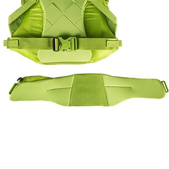 Sistema de cinturón lumbar desmontable, que deja un cinturón de estabilidad de 38 mm una vez desmontado.