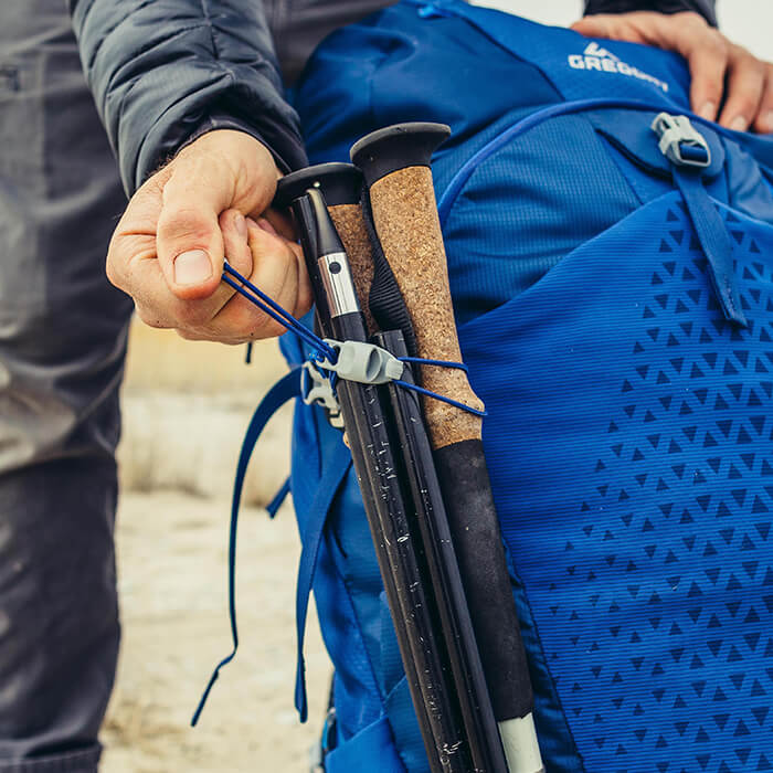 Adjustable attachment loop - Adjustable attachment loop and hook-attach shock lock for trekking poles or ice axes