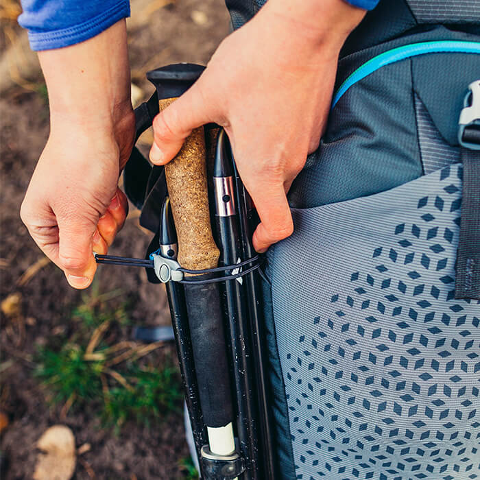 Adjustable attachment loop - Adjustable attachment loop and hook-attach shock lock for trekking poles or ice axes