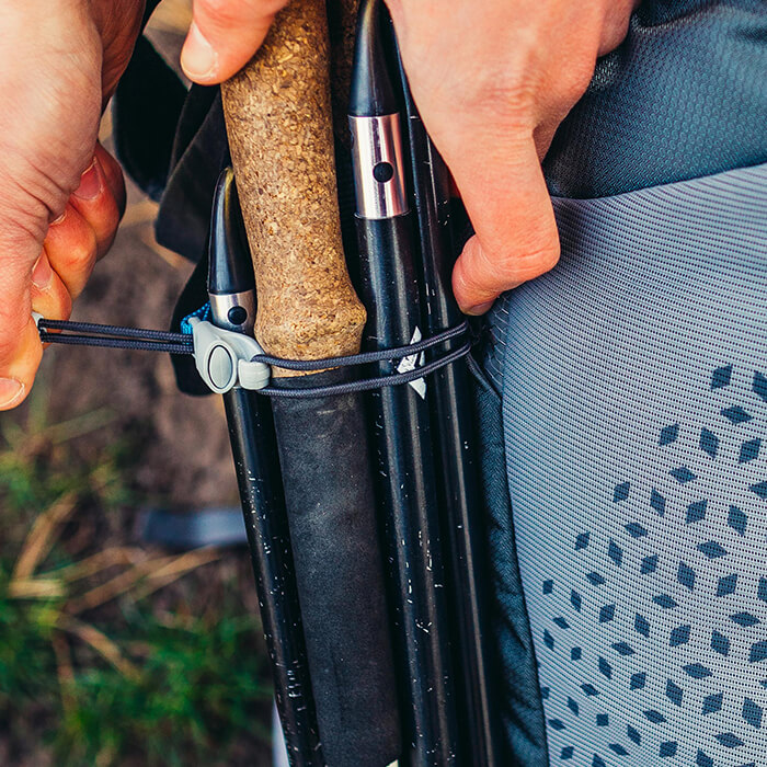 Adjustable attachment loop - Adjustable attachment loop and hook-attach shock lock for trekking poles or ice axes